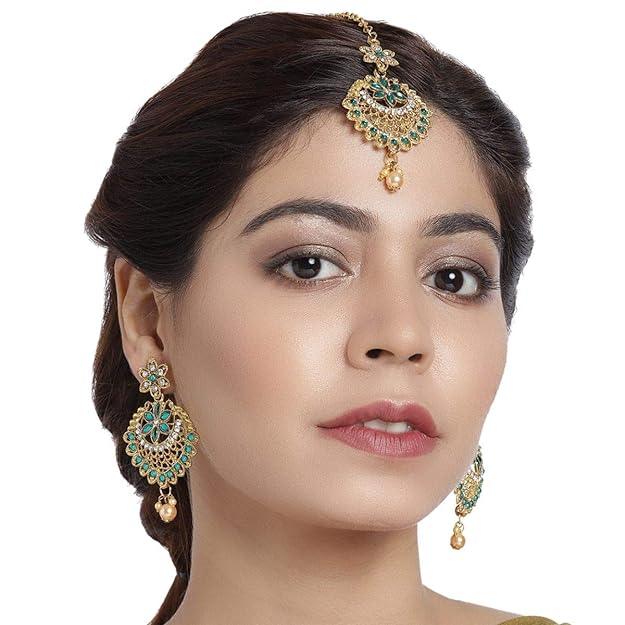 Gold-Toned Maang Tika with Earrings - Trendisia