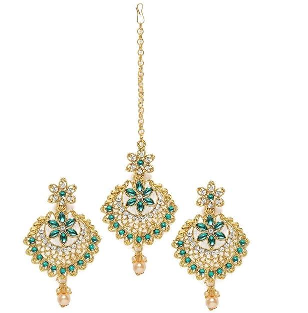 Gold-Toned Maang Tika with Earrings - Trendisia