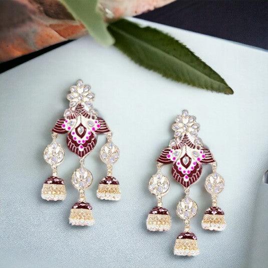 Gold-Toned Meenakari Dome Shaped Jhumkas - Trendisia
