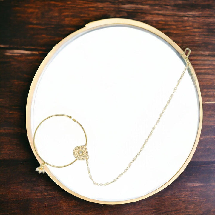 Gold-Plated Embellished Nose Ring with Chain - Trendisia