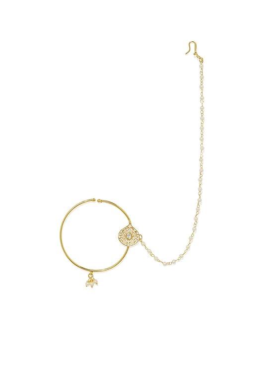 Gold-Plated Embellished Nose Ring with Chain - Trendisia
