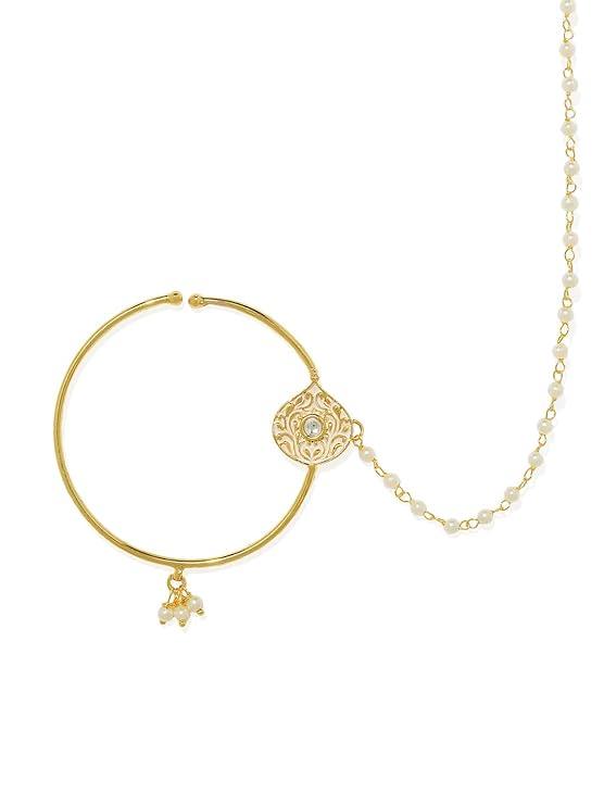Gold-Plated Embellished Nose Ring with Chain - Trendisia