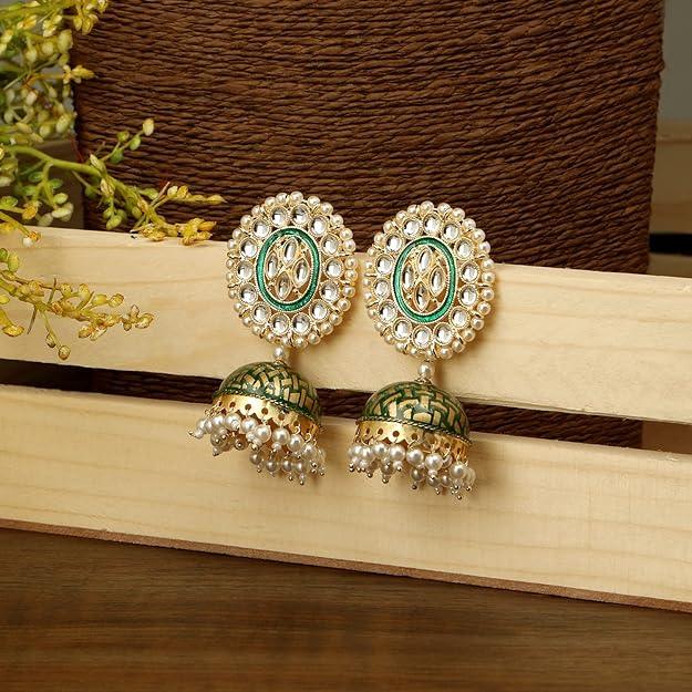 Gold-Toned Oval Jhumkas Earrings - Trendisia