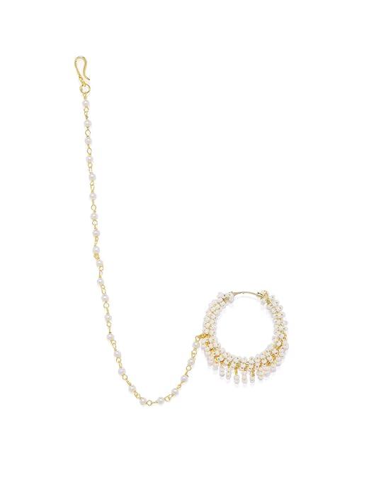 Gold-Plated Embellished Nose Ring with Chain - Trendisia