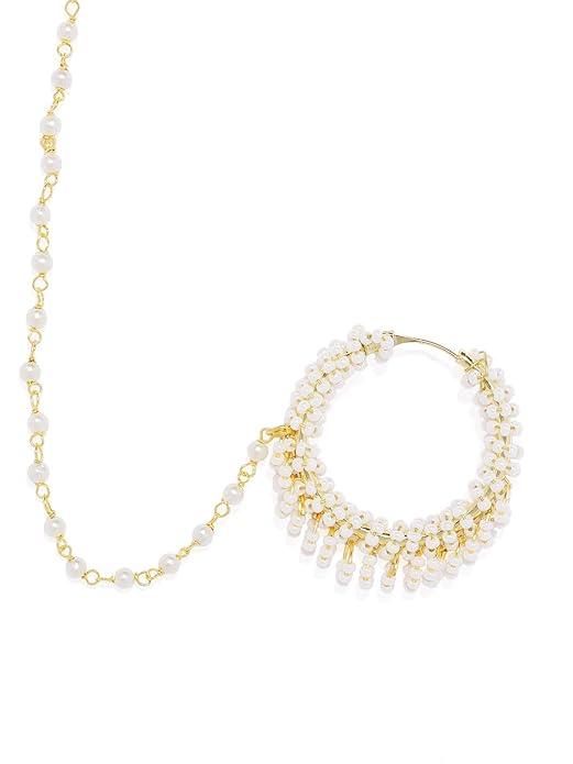 Gold-Plated Embellished Nose Ring with Chain - Trendisia