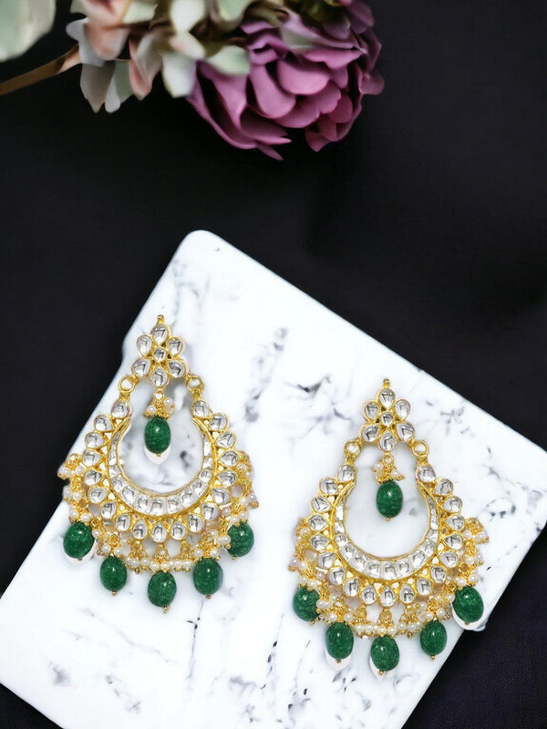 Gold-Toned Traditional Kundan Pearl Chandbali - Trendisia