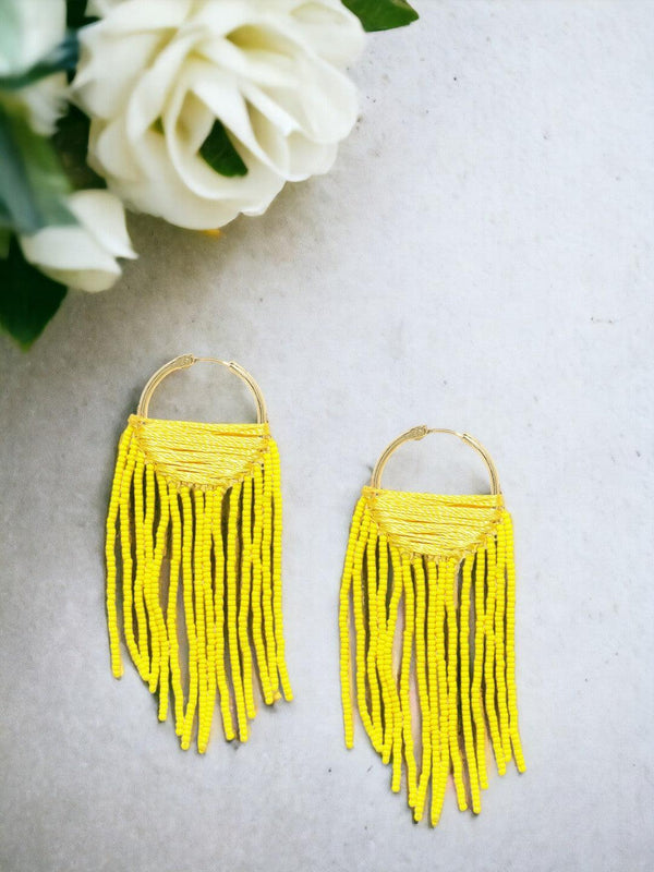 Gold-Toned Yellow Circular Hoop Earrings - Trendisia