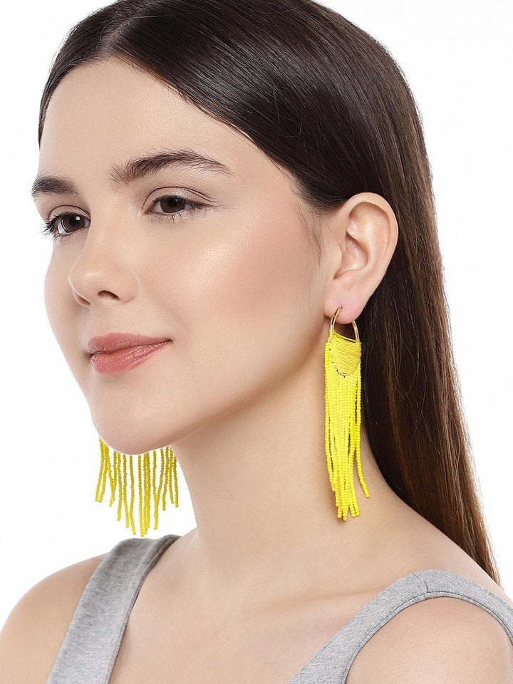 Gold-Toned Yellow Circular Hoop Earrings - Trendisia