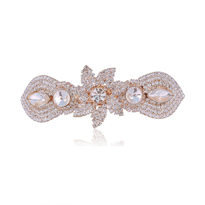 Golden White Rhinestone Studded Hair Barrette - Trendisia
