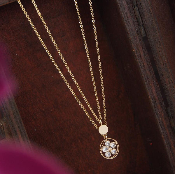 Gold/Rosegold Plated Multi Layered Circle Flower Cubic Zirconia Necklace - NK 4287 - Trendisia