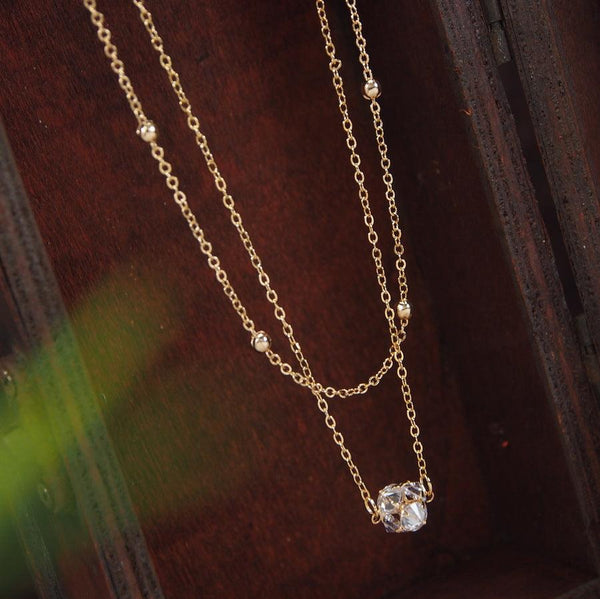 Gold/Rosegold Plated Multi Layered Crystal Pendent Cubic Zirconia Necklace - NK 4301 - Trendisia