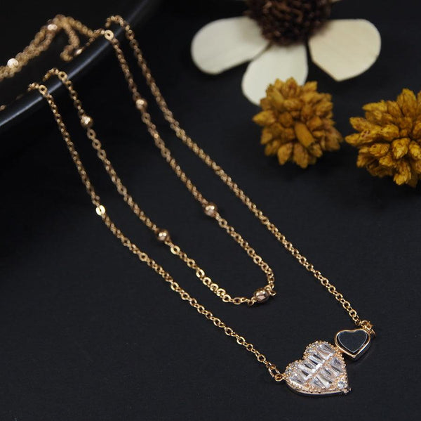 Gold/Rosegold Plated Multi Layered Cubic Zicron Baguette Filled Heart Shaped Pendent Necklace- NK 4273 - Trendisia