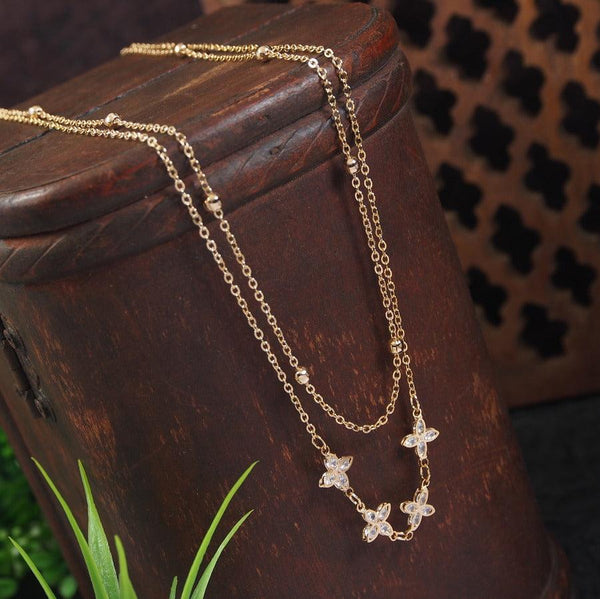 Gold/Rosegold Plated Multi Layered Cubic Zicron Floral Necklace- NK 4276 - Trendisia