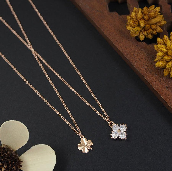 Gold/Rosegold Plated Multi Layered Flower Cubic Zirconia Necklace - NK 4285 - Trendisia