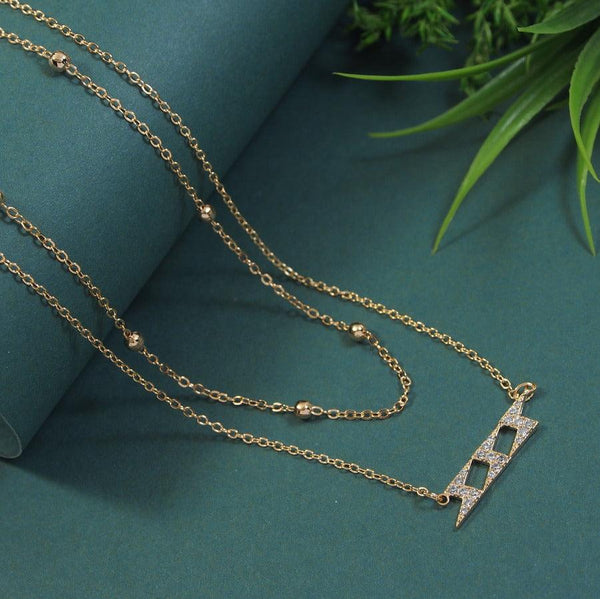 Gold/Rosegold Plated Multi Layered Thunder Style Link Cubic Zirconia Necklace - NK 4294 - Trendisia