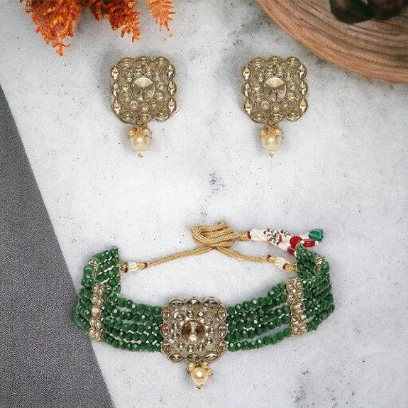 Green Kundan Handcrafted Jewelry Set - Trendisia