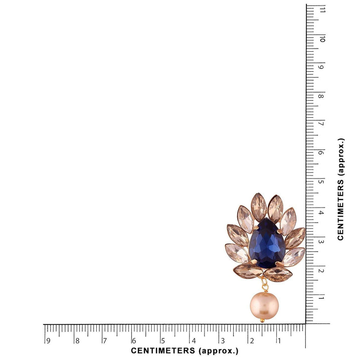 Indo Wester Style Inspired Sapphire and Rhinestones Embedded Dangle Drop Earrings with Pearl Drops and Push Back Closure for Women and Girls Pack of 1 Pair - Trendisia