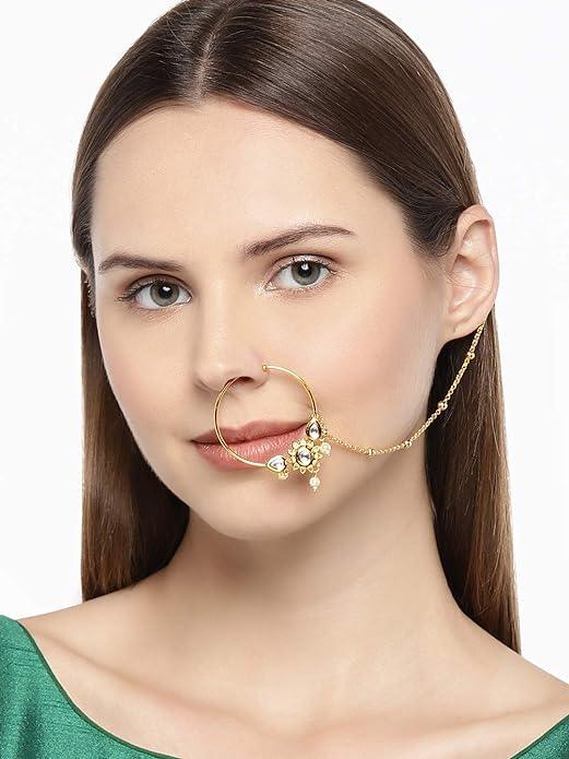 Gold-Plated Handcrafted Chained Nose Ring - Trendisia