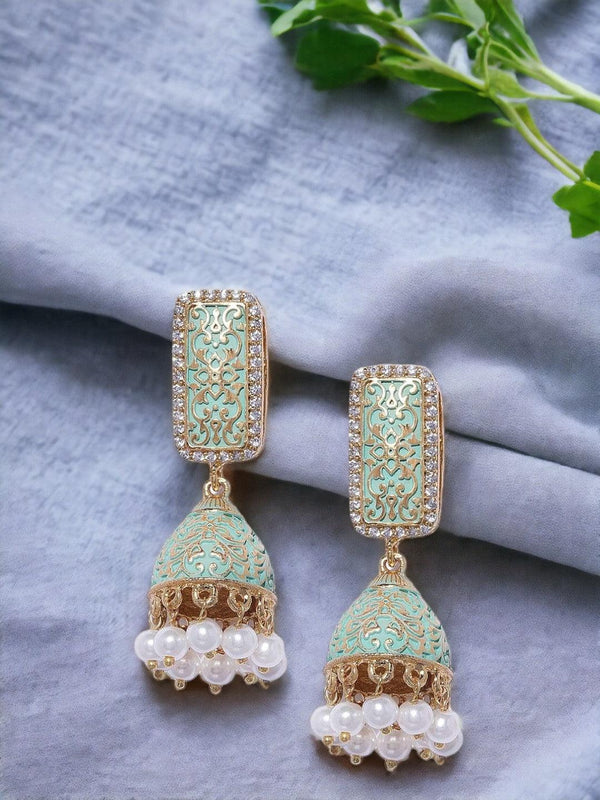 Jhumki Earrings with Ivory Enamel - Trendisia
