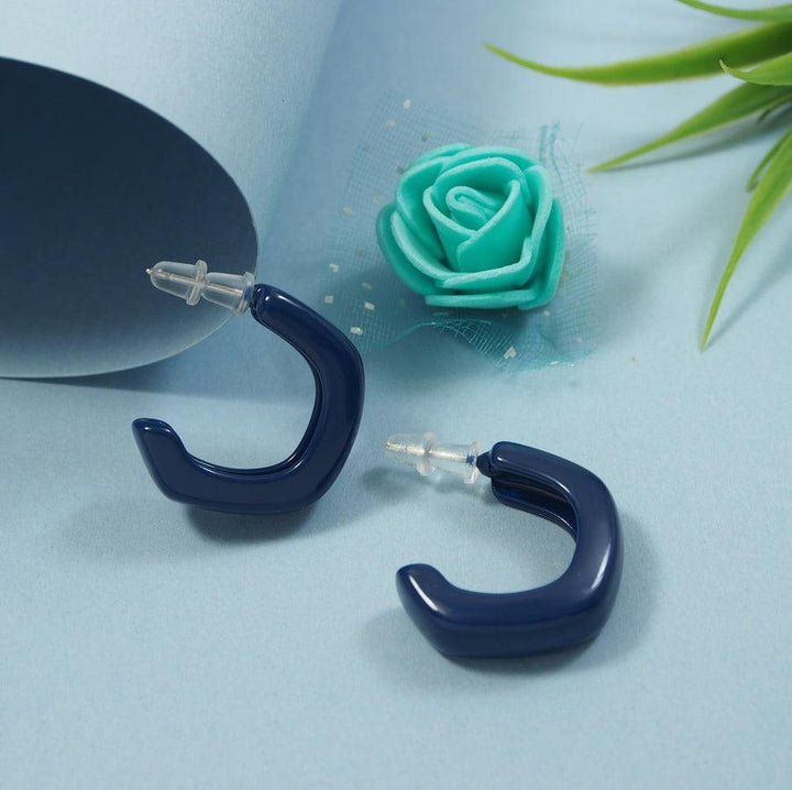 Korean Blue Coloured Curved Hoops Earring- KRNER 4658 - Trendisia