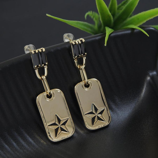 Korean Gold Geometric Star Designed Black Baguette Dangler Earring- KRNER 4642 - Trendisia