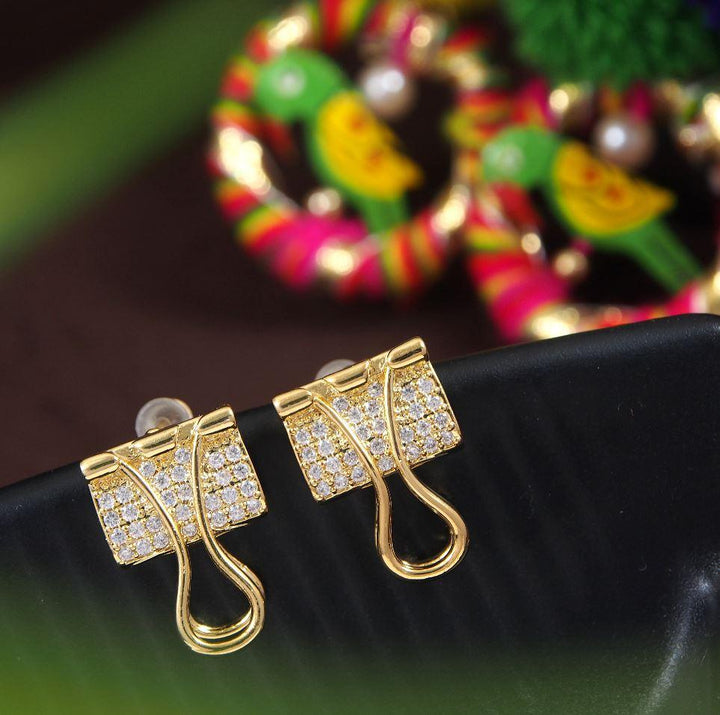 Korean Gold Plated Clip Shaped Stud Earring- KRNER 2951 - Trendisia