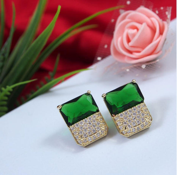 Korean Gold Plated Green, Red and White Coloured Emerald Stud Earring-KRNER 3658 - Trendisia