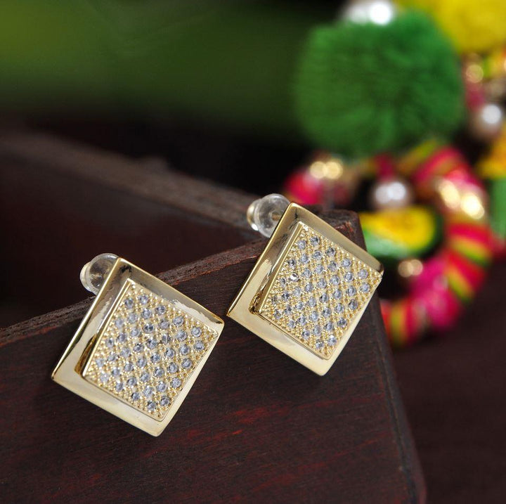 Korean Gold Plated Square Shaped CZ Stud Earring- KRNER 2953 - Trendisia