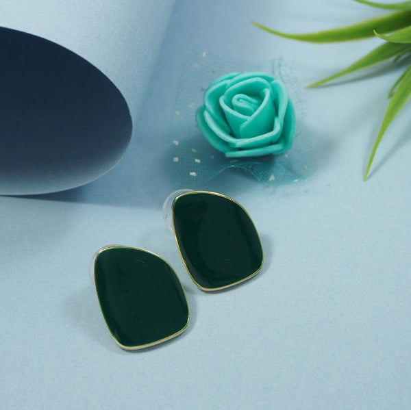 Korean Gold Plated Teal Green Ceramic Plate Stud Earring- KRNER 4644 - Trendisia