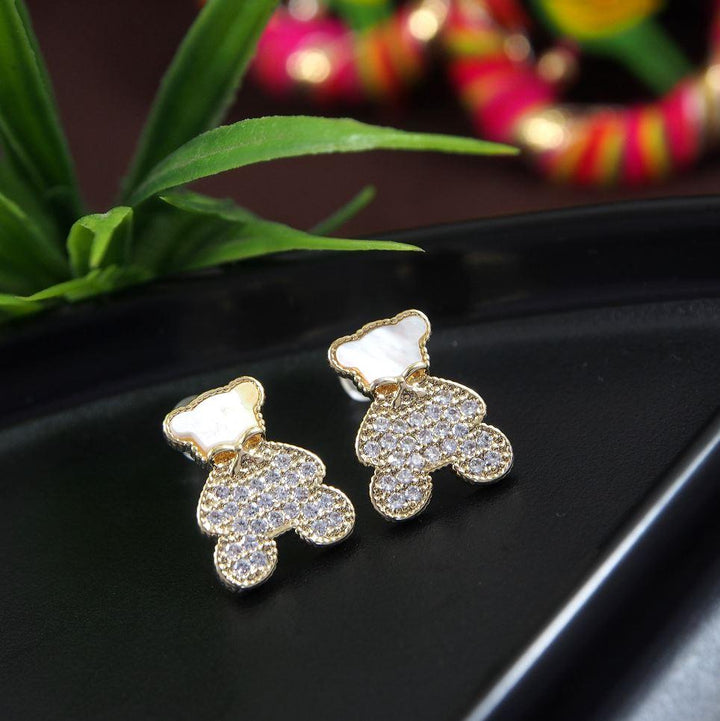 Korean Gold Plated Teddy Bear Shaped Stud Earring- KRNER 2945 - Trendisia