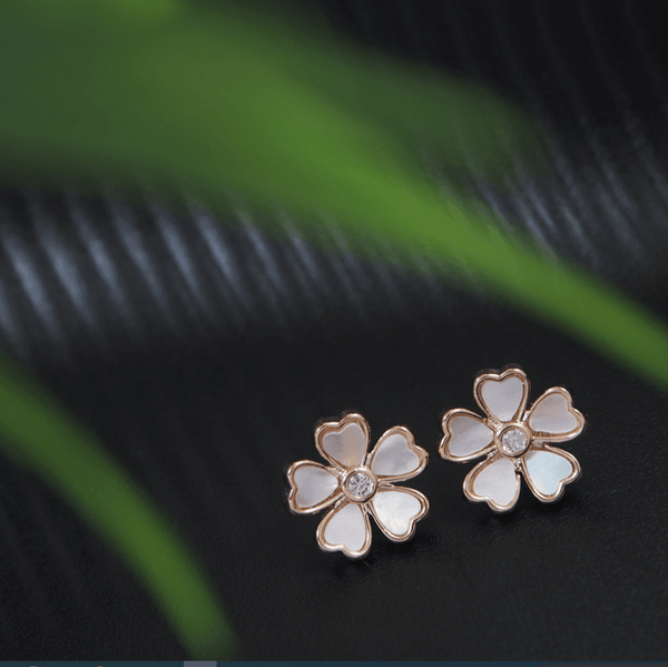 Korean Gold/Rosegold Plated Mother Of Pearl Floral Design Stud Earring- KRNER 3133 - Trendisia