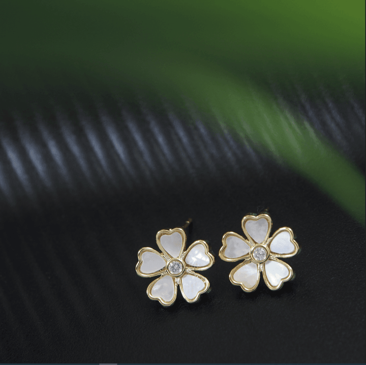 Korean Gold/Rosegold Plated Mother Of Pearl Floral Design Stud Earring- KRNER 3133 - Trendisia