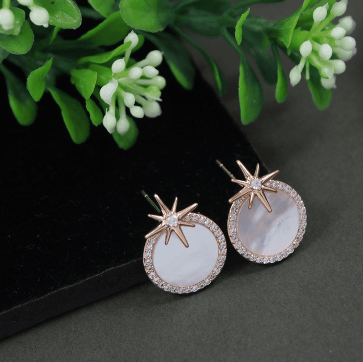 Korean Gold/Rosegold /Silver Plated Star mother of pearl Round Shaped Stud Earring- KRNER 3146 - Trendisia