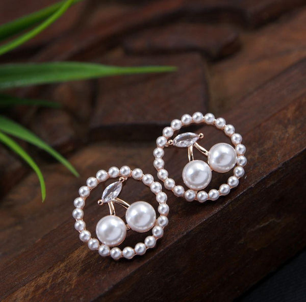 Korean Gold/Rosegold/silver Plated Cherry Shapped White Pearl Stud Earring- KRNER 3635 - Trendisia