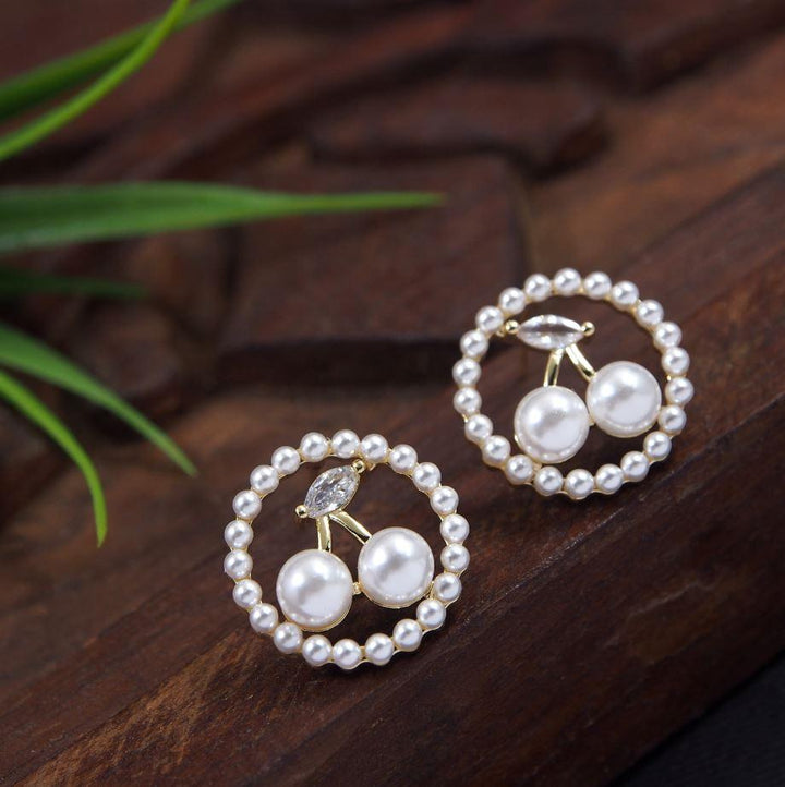 Korean Gold/Rosegold/silver Plated Cherry Shapped White Pearl Stud Earring- KRNER 3635 - Trendisia