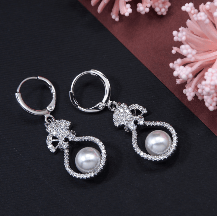 Korean Gold/Rosegold/Silver Plated Flower Pot Design White Pearl Fancy Drop Earring- KRNER 3644 - Trendisia