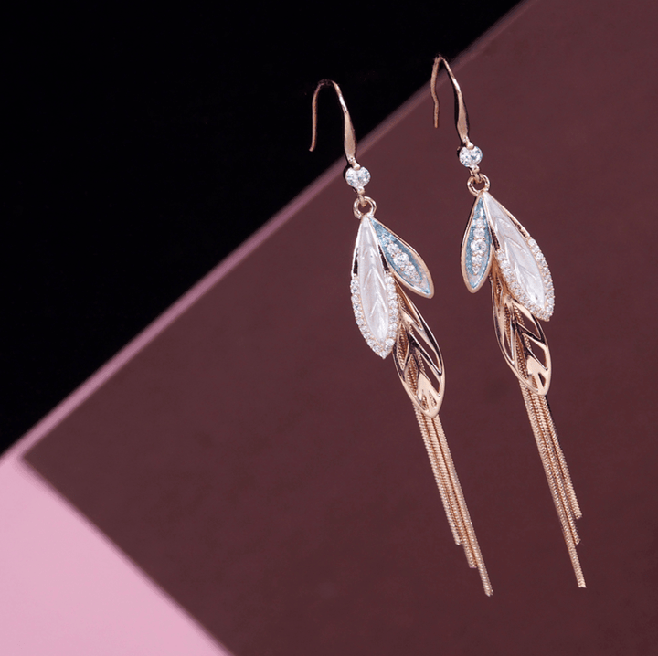 Korean Gold/Rosegold/Silver Plated Leaf Design Long chain Dangler Earring- KRNER 3640 - Trendisia