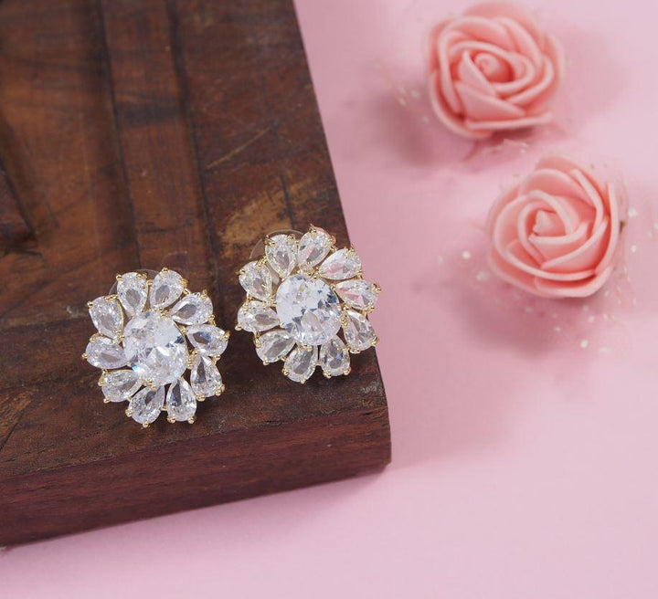 Korean Gold/Silver Plated Floral Shaped CZ Fancy Earring- KRNER 3719 - Trendisia