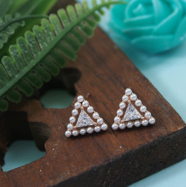 Korean Gold/Silver/Rosegold Plated Beads Triangle Shaped Stud Earring-KRNER 3122 - Trendisia