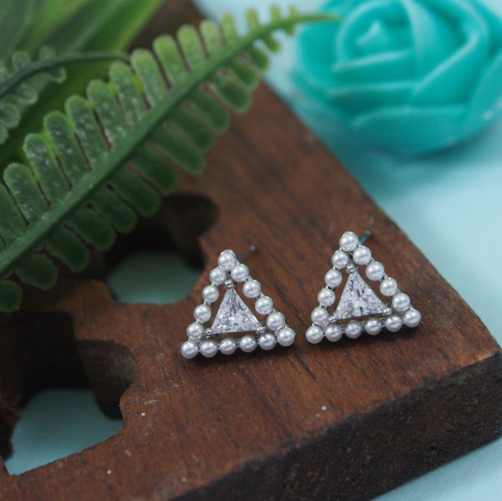 Korean Gold/Silver/Rosegold Plated Beads Triangle Shaped Stud Earring-KRNER 3122 - Trendisia