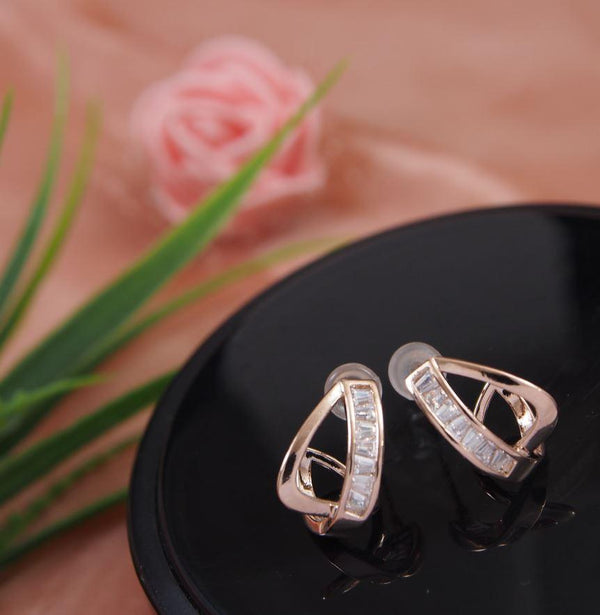 Korean Gold/Silver/Rosegold Plated Half Baguette Stud Earring- KRNER 3153 - Trendisia