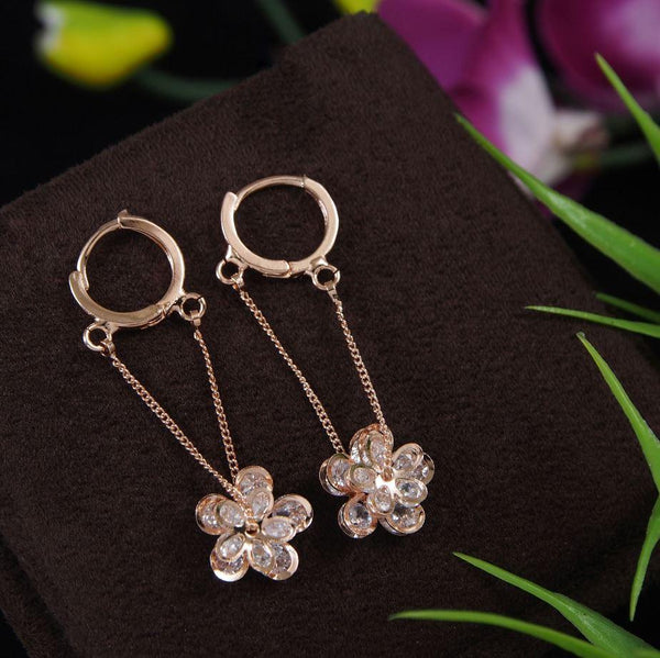 Korean Gold/Silver/Rosegold Plated Hanging Floral Chain Hoops Earring-KRNER 3738 - Trendisia