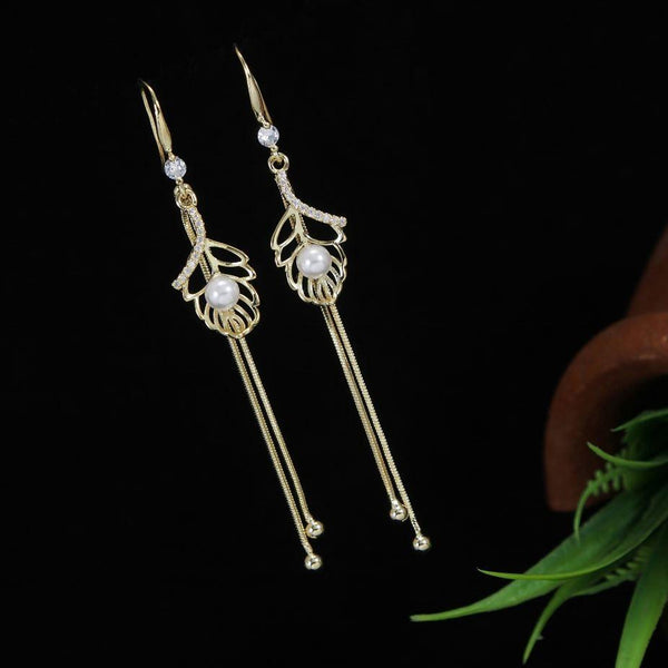 Korean Gold/Silver/Rosegold Plated Hollow Leaf Pearl Dangle Earring- KRNER 3752 - Trendisia