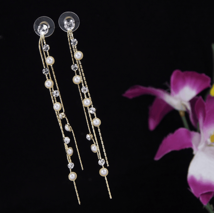 Korean Gold/Silver/Rosegold Plated Multi Chain and Pearl Dangle Earring- KRNER 3670 - Trendisia