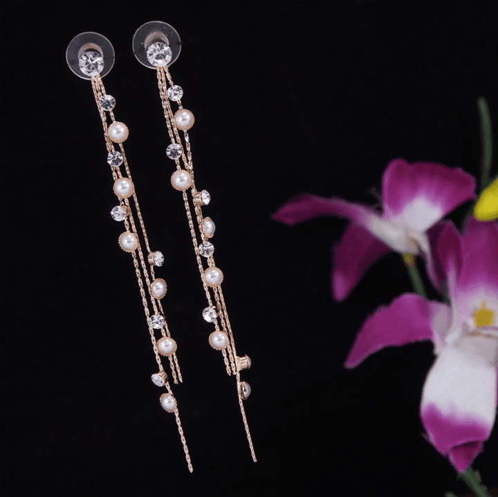 Korean Gold/Silver/Rosegold Plated Multi Chain and Pearl Dangle Earring- KRNER 3670 - Trendisia