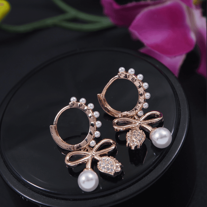 Korean Gold/Silver/Rosegold Plated Pearl Bowknot Hoops Earring- KRNER 3683 - Trendisia