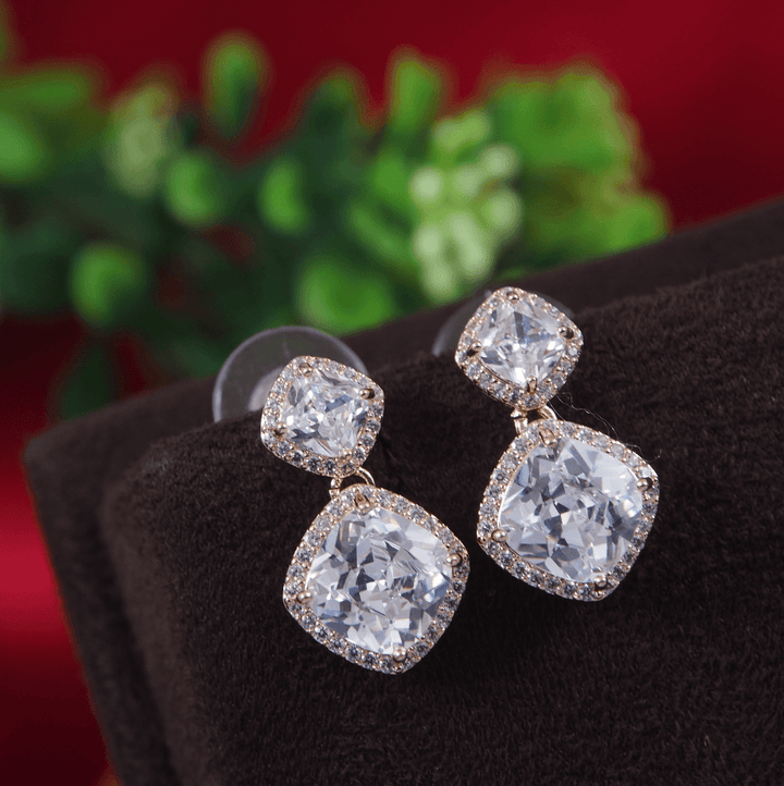 Korean Gold/Silver/Rosegold Plated Rhombus Shaped CZ Drop Earring- KRNER 2992 - Trendisia