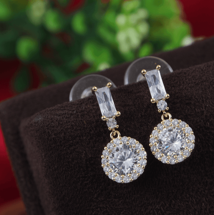 Korean Gold/Silver/Rosegold Plated Round Shape CZ Dangler Earring- KRNER 2995 - Trendisia