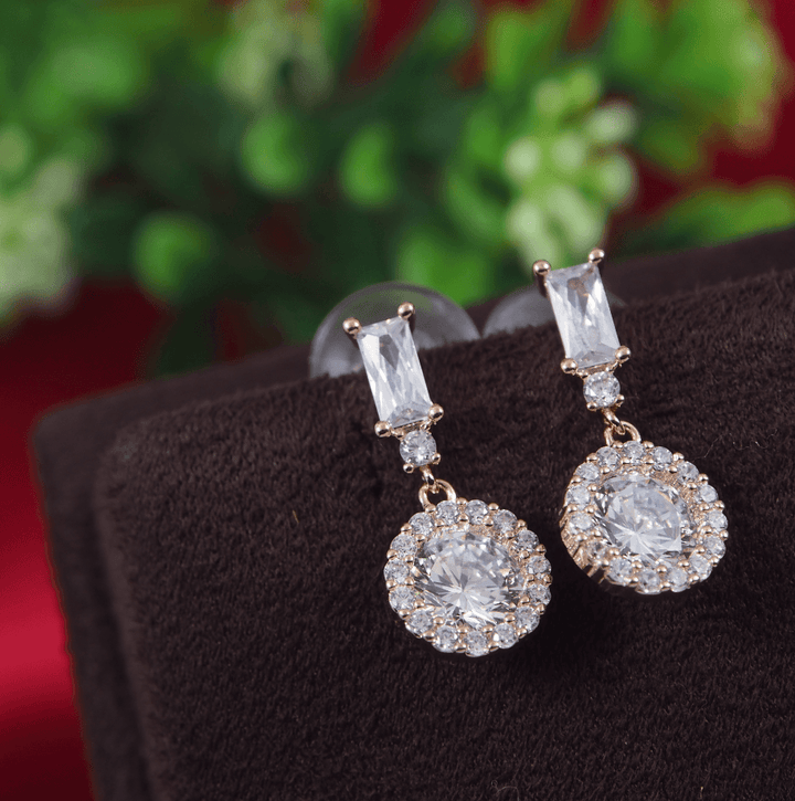 Korean Gold/Silver/Rosegold Plated Round Shape CZ Dangler Earring- KRNER 2995 - Trendisia