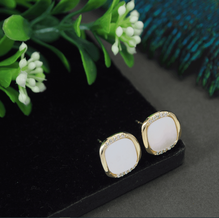 Korean Gold/Silver/Rosegold Plated Simple mother of pearl Square Stud Earring- KRNER 3136 - Trendisia